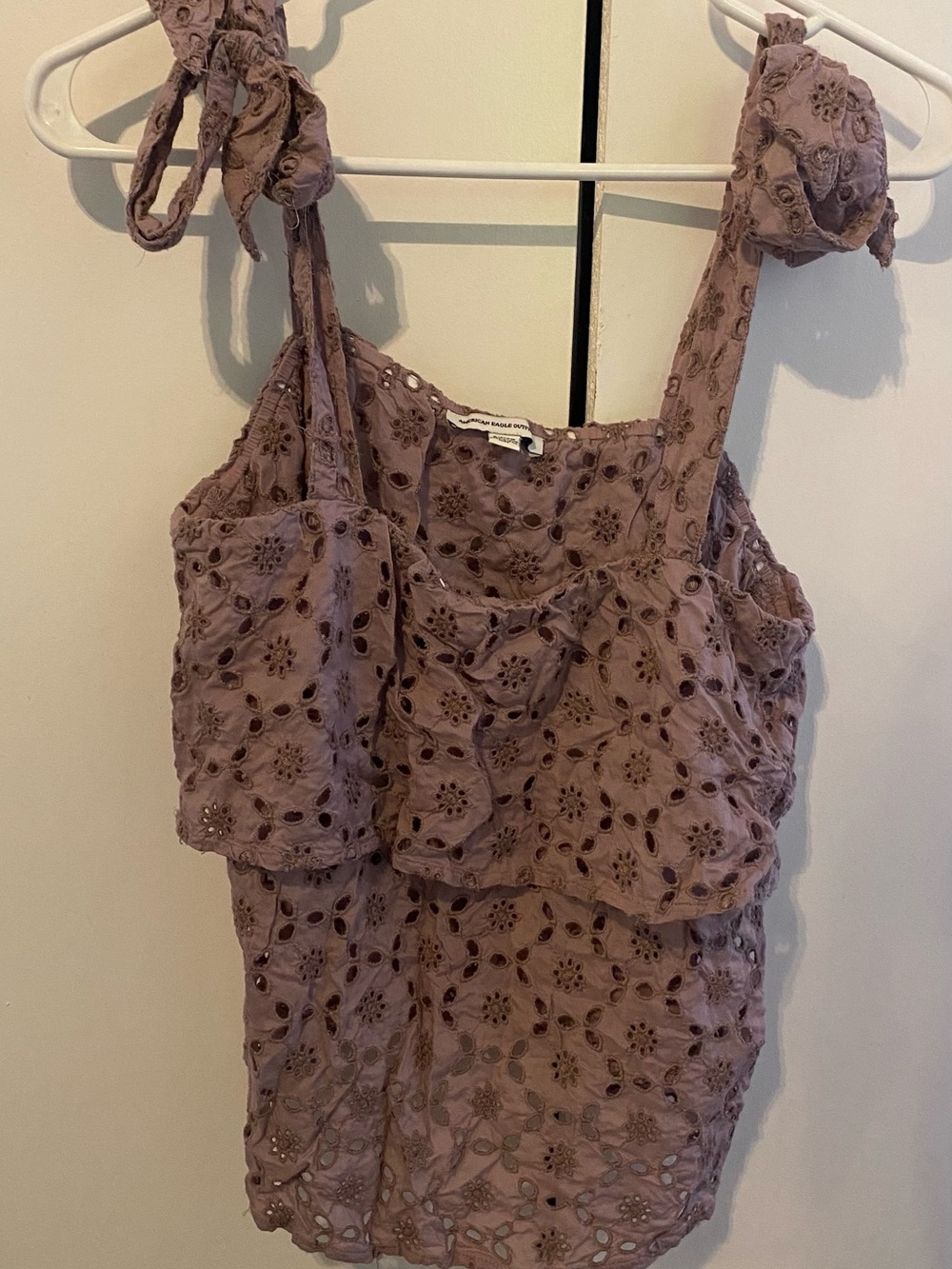 American Eagle Outfitters Mauve Eyelet Ruffle Tie-Shoulder Camisole